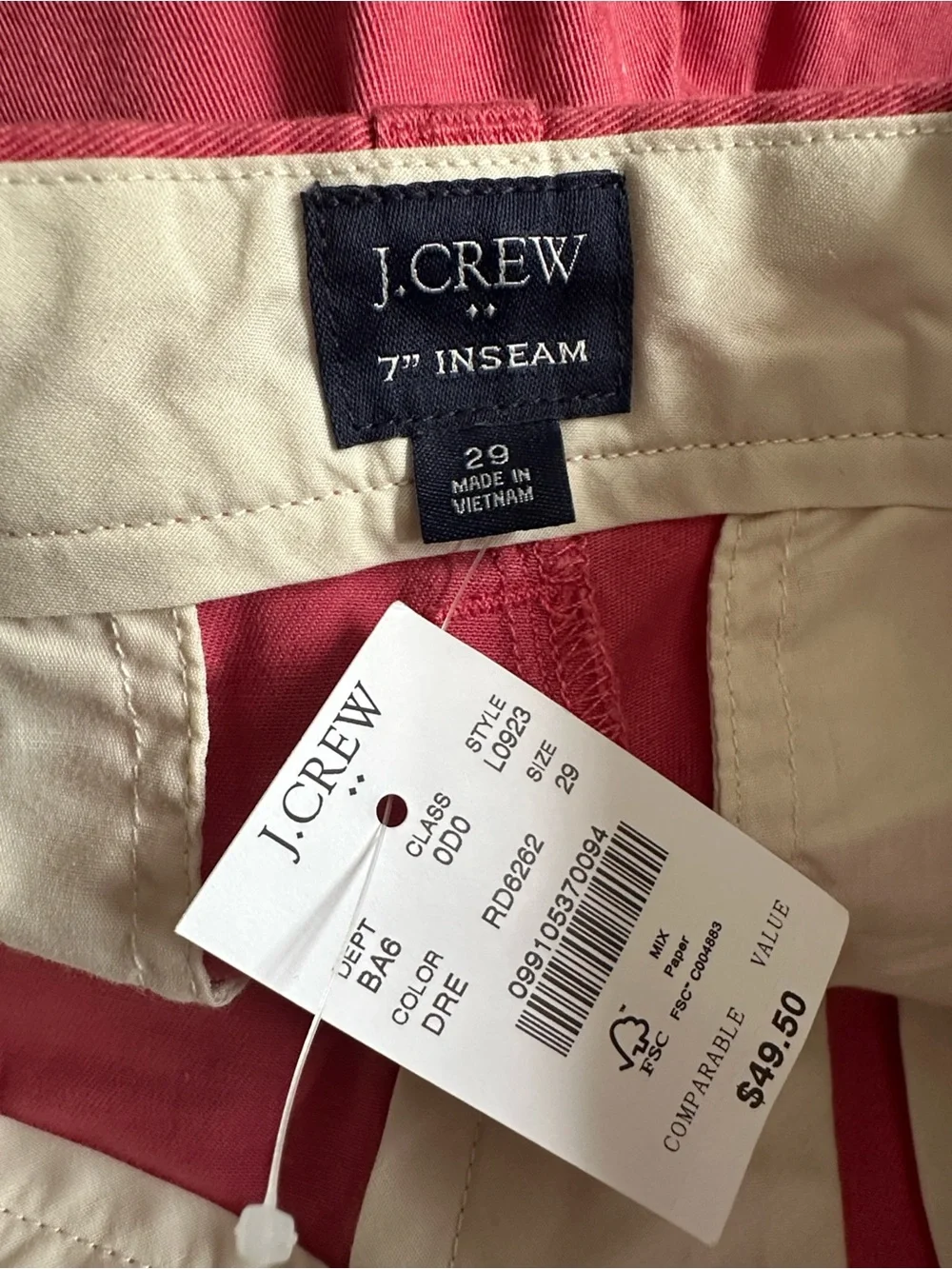 J. Crew Men’s Soft Red 7” Inseam Chino Shorts NWT 29